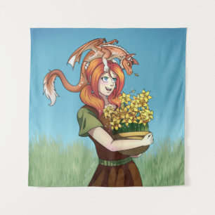 Gathering Flowers with a Dragon Tapestry