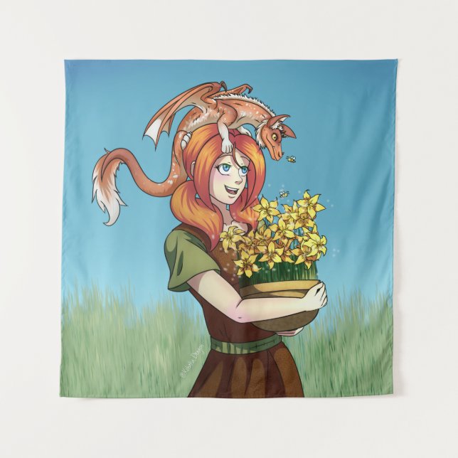 Gathering Flowers with a Dragon Tapestry (Front)