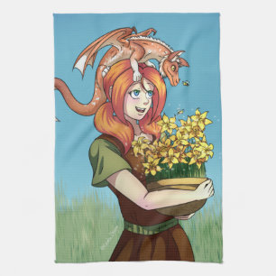 Gathering Flowers with a Dragon Tea Towel