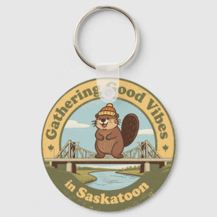 Gathering Good Vibes in Saskatoon Funny Beaver Key Ring