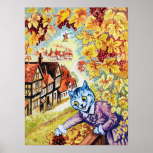 Gathering Grapes on The Balcony, Louis Wain Poster