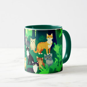 Gathering of Cats in a Shady Forest Glade Mug