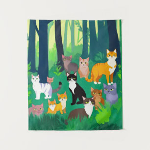 Gathering of Cats in a Shady Forest Glade Tapestry