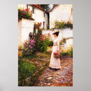 Gathering Summer Flowers in a Devonshire Garden Poster