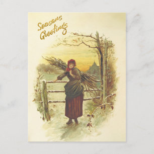 Gathering winter fuel Christmas postcard