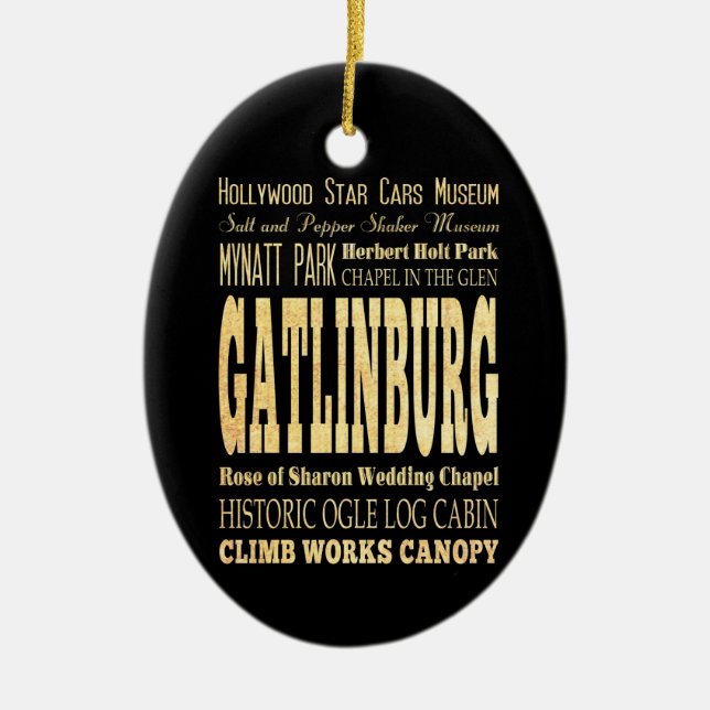 Gatlinburg City of Tennessee Typography Art Ceramic Tree Decoration (Front)
