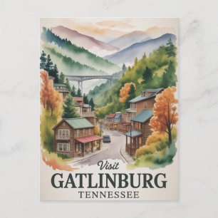 Gatlinburg  Great Smoking Mountains Watercolor Postcard