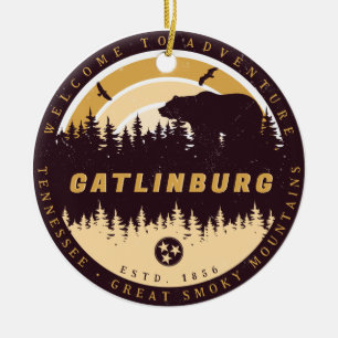 Gatlinburg Tennessee Bear Pine Trees Nature Ceramic Tree Decoration