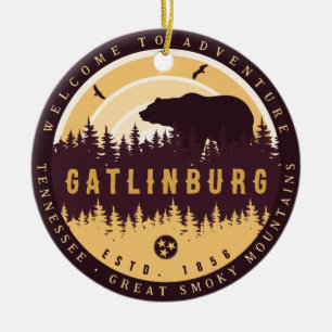 Gatlinburg Tennessee Bear Pine Trees Nature Ceramic Tree Decoration