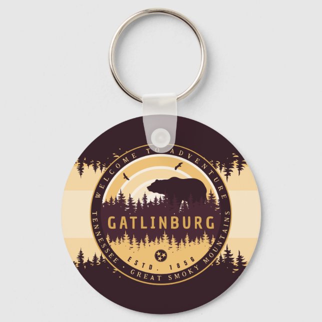Gatlinburg Tennessee Bear Pine Trees Nature Key Ring (Front)