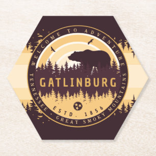 Gatlinburg Tennessee Bear Pine Trees Nature Paper Coaster