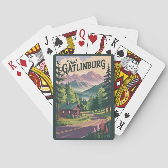 Gatlinburg Tennessee Cabin Travel Art Vintage Playing Cards (Back)