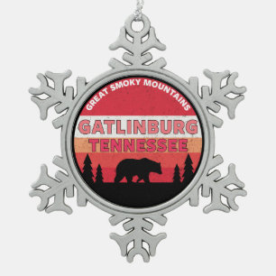 Gatlinburg Tennessee Great Smoky Mountains Snowflake Pewter Christmas Ornament