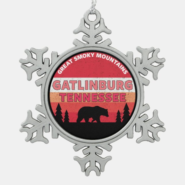 Gatlinburg Tennessee Great Smoky Mountains Snowflake Pewter Christmas Ornament (Front)