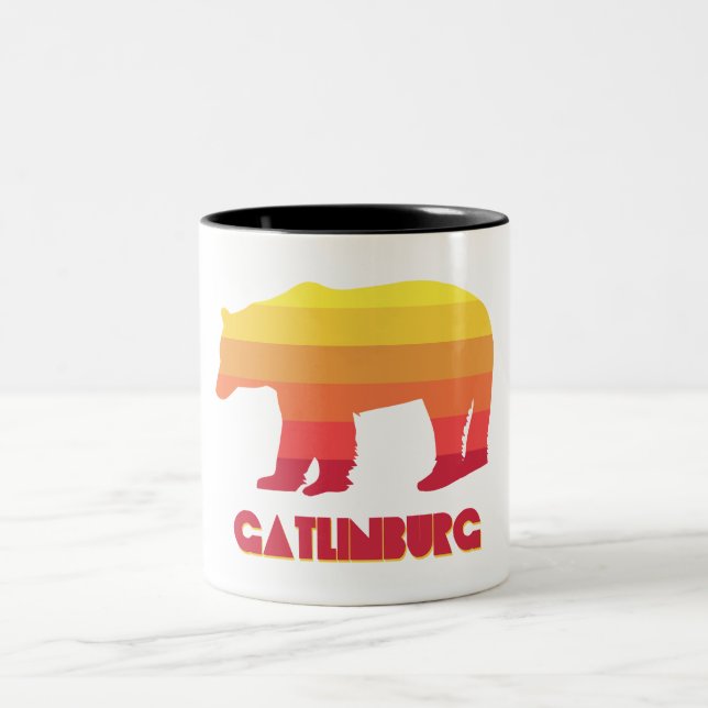 Gatlinburg Tennessee Rainbow Bear Two-Tone Coffee Mug (Center)
