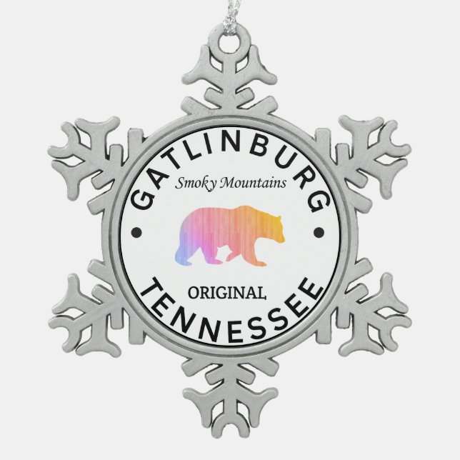 Gatlinburg Tennessee Snowflake Pewter Christmas Ornament (Front)