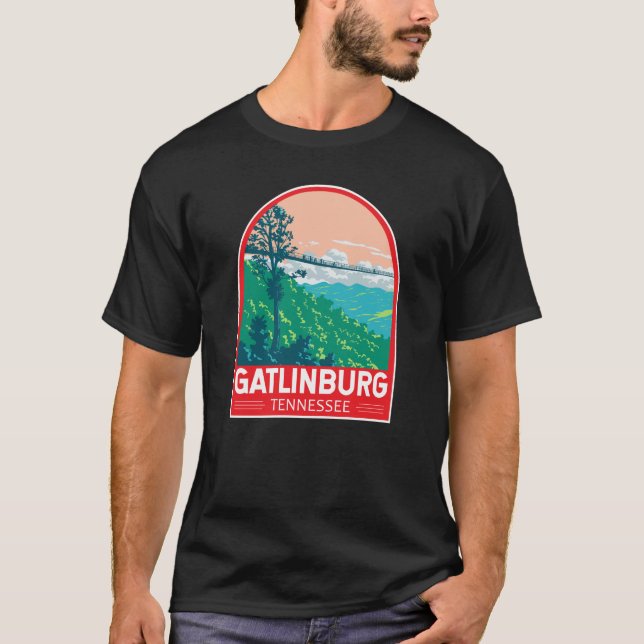 Gatlinburg Tennessee Travel Art Emblem T-Shirt (Front)