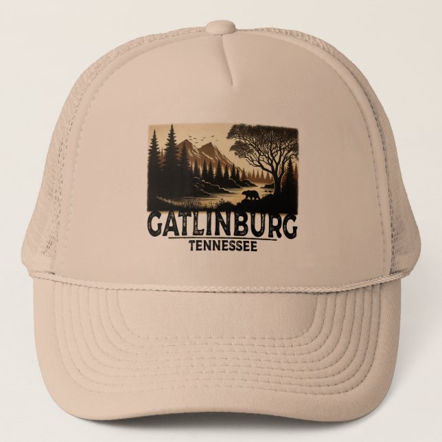 Gatlinburg Tennessee Vintage Smoky Mountains Trucker Hat (Front)