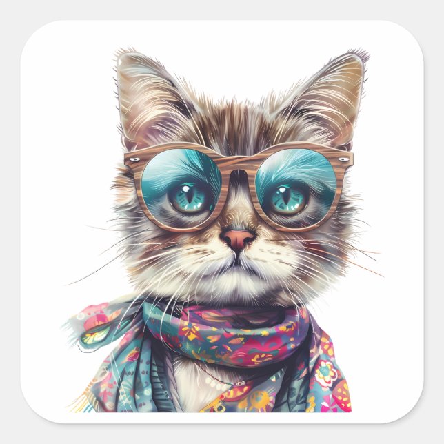  Gato Cool con Lentes  Square Sticker (Front)