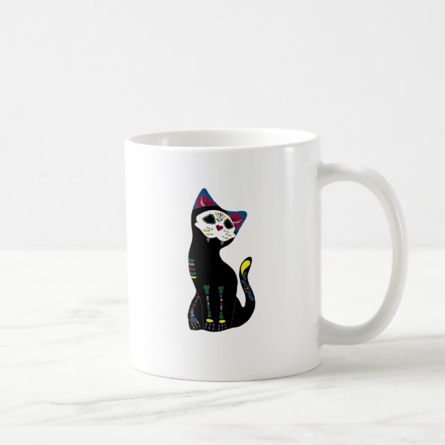 'Gato Muerto' Dia De Los Muertos Cat Coffee Mug (Right)