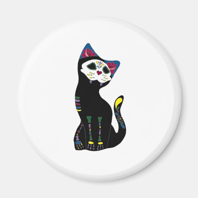 'Gato Muerto' Dia De Los Muertos Cat Magnet (Front)