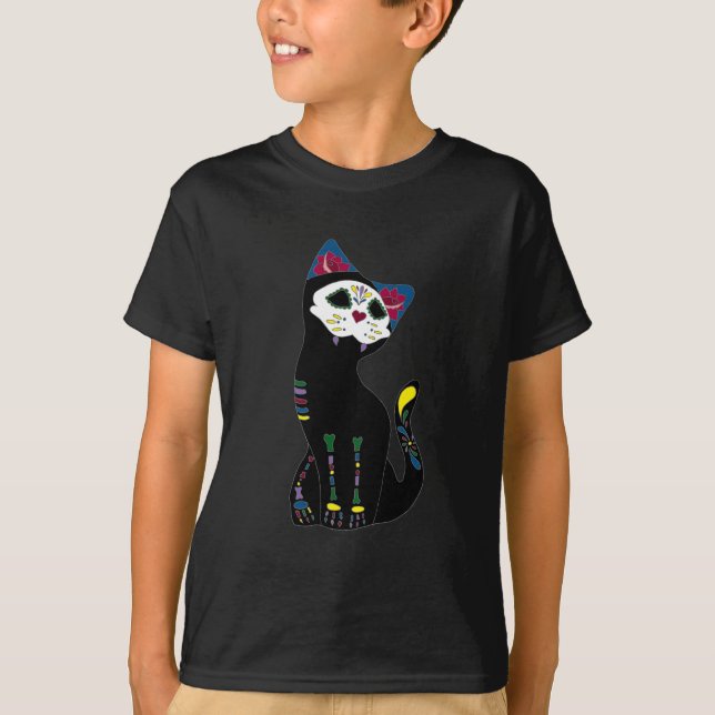 'Gato Muerto' Dia De Los Muertos Cat T-Shirt (Front)