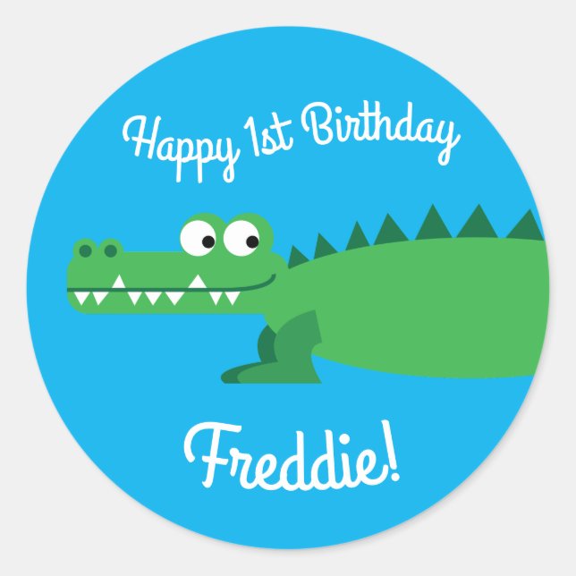 Gator Alligator Crocodile Kids 1st Birthday Party Classic Round Sticker (Front)
