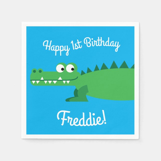 Gator Alligator Crocodile Kids 1st Birthday Party Napkin (Front)