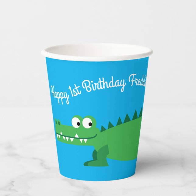 Gator Alligator Crocodile Kids 1st Birthday Party  Paper Cups (Front)
