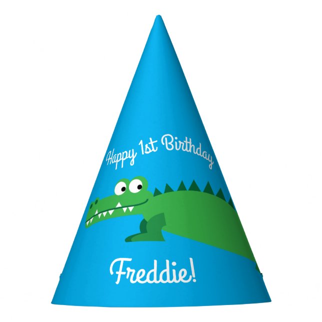 Gator Alligator Crocodile Kids 1st Birthday Party Party Hat (Front)