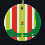Gators Holiday Mistletoe  Ceramic Tree Decoration<br><div class="desc">Charmingly fun alligators under the mistletoe ornament.  You can purchase as is or change the message on the back to anything you like.</div>