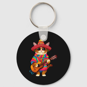 Gatos before vatos mexican cat poncho fiesta cinco key ring