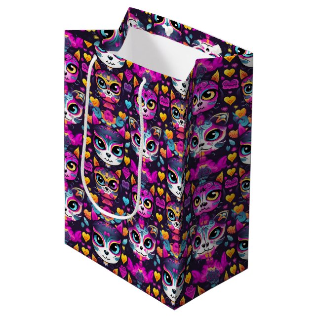 😻Gatos de Muertos Fiesta Medium Gift Bag (Front Angled)