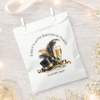 Gatsby 1920 Black & Gold Birthday Party Favour Bags