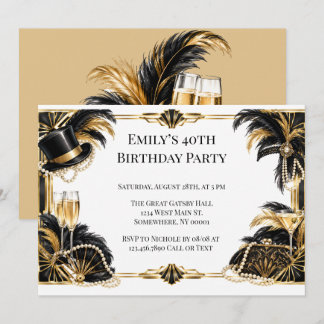 Gatsby 1920 Black & Gold Birthday Party Invitation