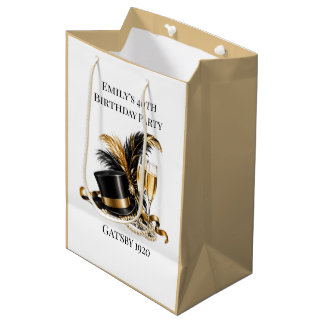 Gatsby 1920 Black & Gold Birthday Party Medium Gift Bag