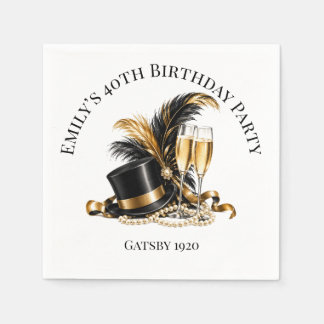 Gatsby 1920 Black & Gold Birthday Party Napkin