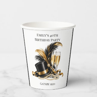 Gatsby 1920 Black & Gold Birthday Party Paper Cups