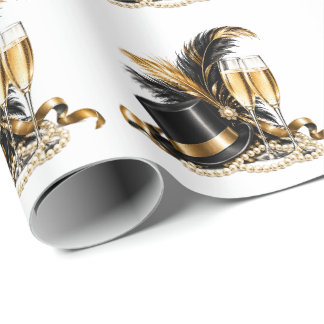 Gatsby 1920 Black & Gold Birthday Party Wrapping Paper