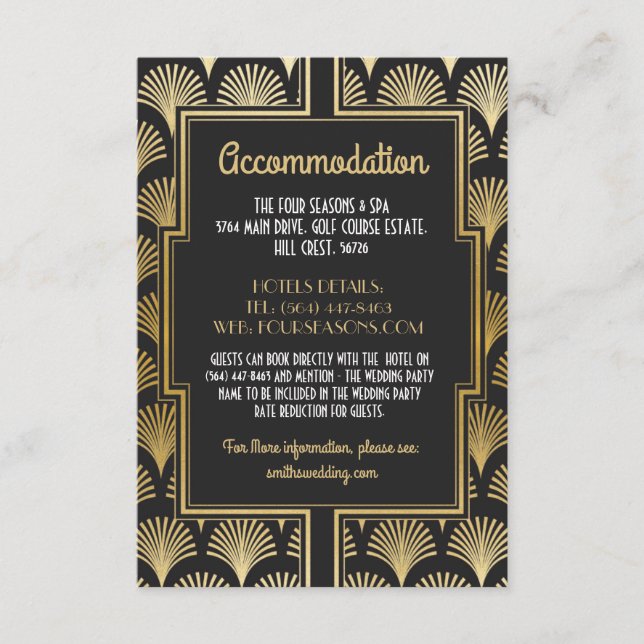 Gatsby Art Deco 1920s Accommodation Wedding Fan Enclosure Card (Front)
