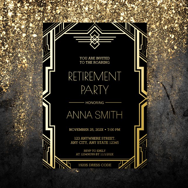 Gatsby Art Deco Black and Gold Retirement Party Fo (Creator Uploaded)