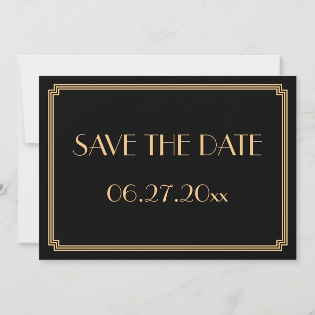 Gatsby Art Deco Black Wedding Save The Date Card (Front)