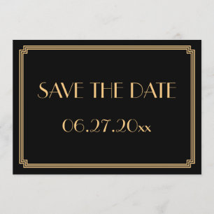 Gatsby Art Deco Black Wedding Save The Date Card