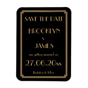 Gatsby Art Deco Black Wedding Save The Date Magnet