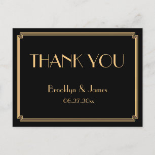 Gatsby Art Deco Black Wedding Thank You Postcards