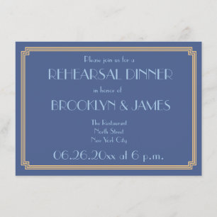 Gatsby Art Deco Blue Wedding Rehearsal Invites