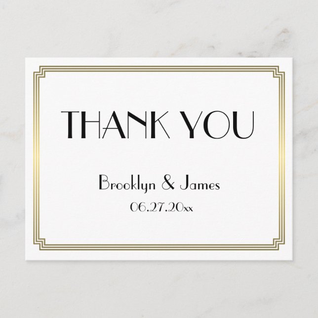 Gatsby Art Deco Gold Wedding Thank You Postcards (Front)