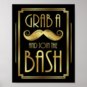 Gatsby Art Deco GRAB A MUSTACHE Sign Print