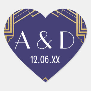 Gatsby Art Deco Heart Stickers Label 1920s Gold