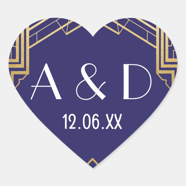 Gatsby Art Deco Heart Stickers Label 1920s Gold (Front)
